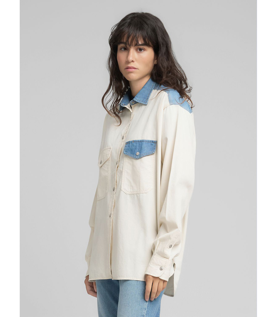 ９ZERO1コットンデニムシャツ 詳細画像 ホワイトブルー 2